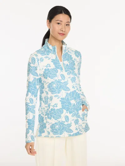 Talbots Cozy French Terry Half-zip Pullover Sweater - Floral Field - Ivory/sheer Blue - Xs