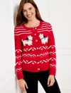 Talbots Crewneck Cardigan Sweater - Scottie Dog Fair Isle - Red - 1x  In Red