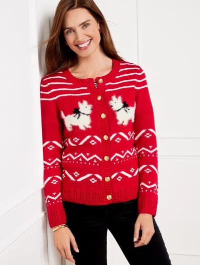 Talbots Crewneck Cardigan Sweater - Scottie Dog Fair Isle - Red - 1x
