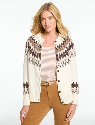 Talbots Crewneck Cardigan Sweater - Fair Isle - Ivory - Xs