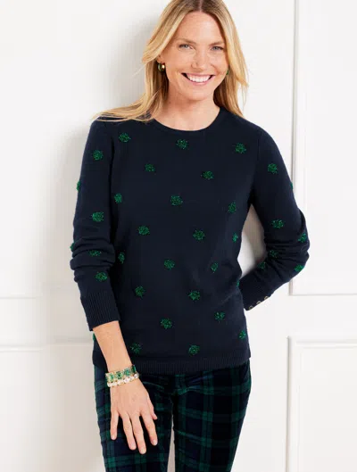 Talbots Misses - Crewneck Sweater - Tinsel Dot - Indigo/dark Green - Small  In Indigo,dark Green