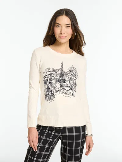 Talbots Crewneck Sweater - Paris Scenic - Ivory/black - Xs  In Ivory,black