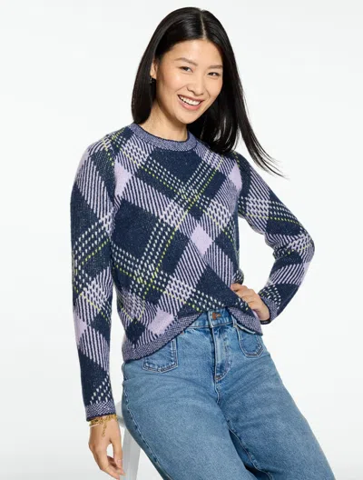 Talbots Crewneck Sweater - Plaid - Evening Blue - Xs