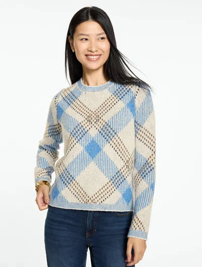 Talbots Crewneck Sweater - Plaid - Ivory/caramel - Xs  In Ivory,caramel