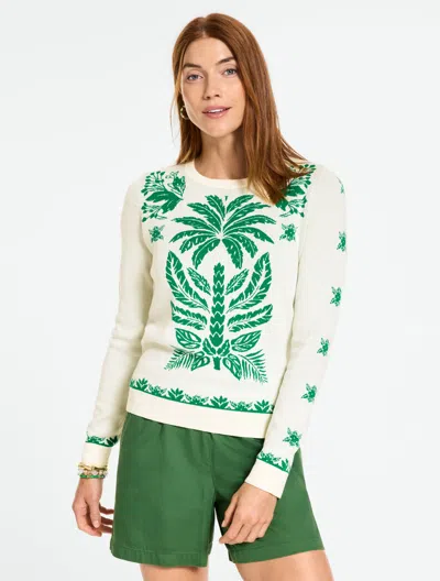 Talbots Crewneck Sweater Pullover - Palm Tree - Ivory - Xs  In Green