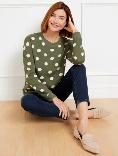 Talbots Petite - Crewneck Sweatshirt - Splendid Dots - Burnt Olive/ivory - Xl  In Burnt Olive,ivory