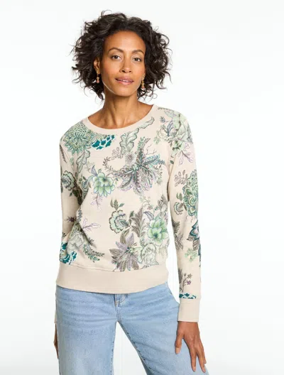 Talbots Crewneck Sweatshirt - Allover Floral - Oat Heather - Xs