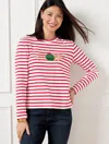 Talbots Petite - Crewneck T-shirt - Joy Stripe - Ivory/red - 2xs  In Ivory,red