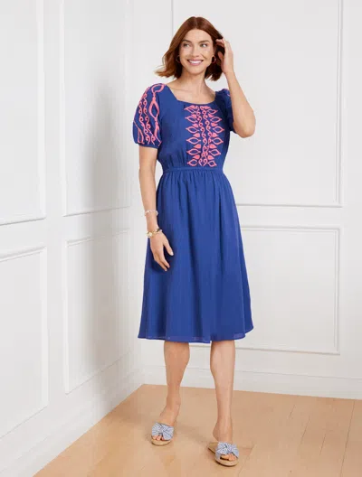 Talbots Plus Size - Crinkle Gauze Square Neck Dress - Blueberry Hill - 3x - 100% Cotton