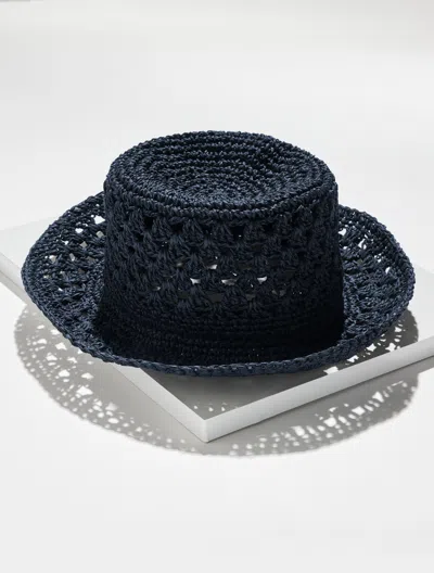 Talbots Crochet Straw Bucket Hat - Blue - 001