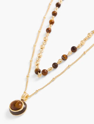 Talbots Delicate Tiger's Eye Enamel Necklace - Dark Walnut/gold - 001