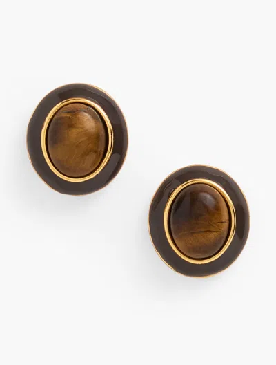 Talbots Delicate Tiger's Eye Stud Earrings - Dark Walnut/gold - 001