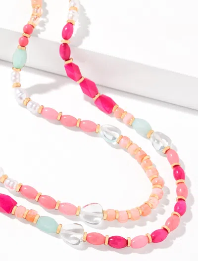 Talbots Delightful Beaded Layer Necklace - Bright Pink - 001