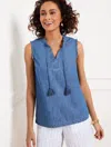 TALBOTS PLUS SIZE - DENIM RUFFLE TRIM SHELL SWEATER - RIVER WASH - 3X - 100% COTTON TALBOTS