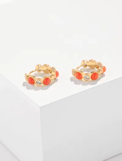 Talbots Demure Dots Hoop Earrings - Bright Coral/gold - 001
