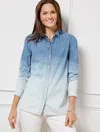 Talbots Plus Size - Denim Button Front Shirt - Dip Dye - Blue/white Ombre - 2x  In Blue,white Ombre