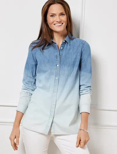 Talbots Plus Size - Denim Button Front Shirt - Dip Dye - Blue/white Ombre - 2x  In Blue,white Ombre