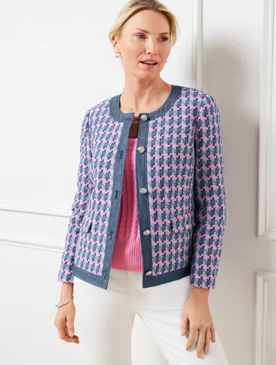 Talbots Denim Trim Basket Tweed Jacket - Blue/pink - 20  In Blue,pink