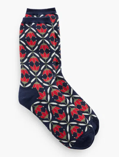 Talbots Ditsy Flip Trouser Socks - Ink/ruby Red - 001  In Ink,ruby Red