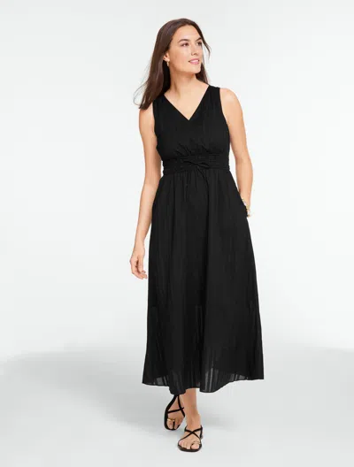 Talbots Dobby Stripe Fit & Flare Waist Midi Dress - Black - 16