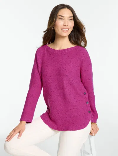 Talbots Donegal Button Hem Pullover Sweater - Bright Pink Heather - Xs