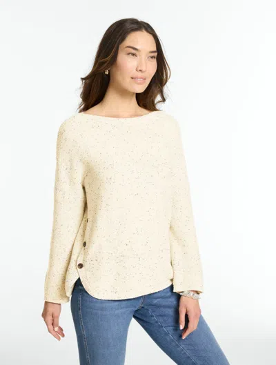 Talbots Donegal Button Hem Pullover Sweater - Ivory Heather - Xs