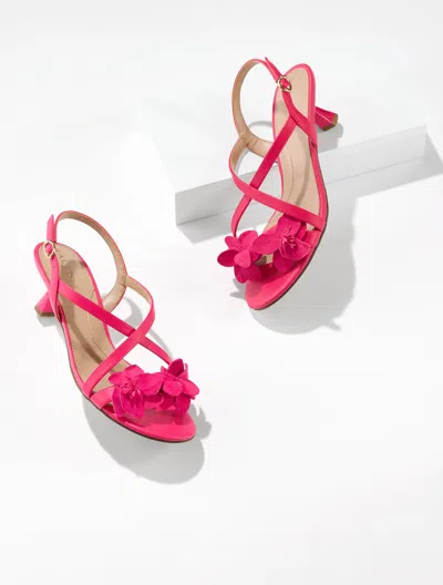 Talbots Dottie Flower Nappa Suede Kitten Heel Sandals - Bright Rose - 10 1/2 M  In Pink