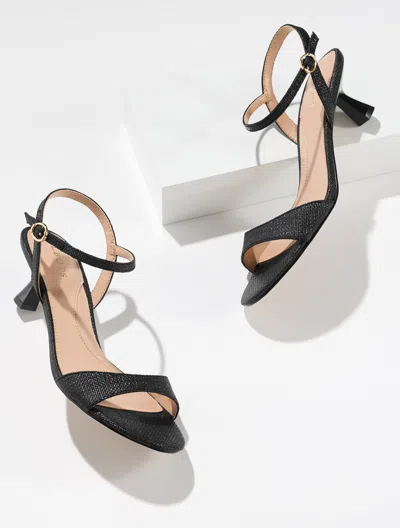 Talbots Dottie Shimmer Raffia Kitten Heel Sandals - Black - 10m