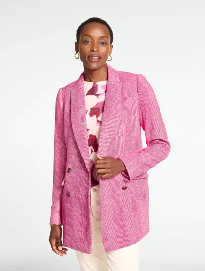 Talbots Double Breasted Blazer - Candy Herringbone - Very Berry - 2  In Pink