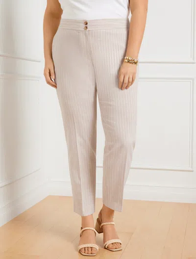 Talbots Double Stripe Linen Blend Tapered Ankle Pants - Fawn/white - 22  In Fawn,white