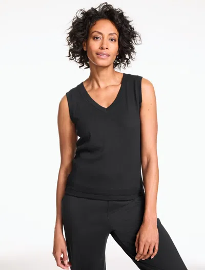 Talbots Draped V-neck Ribbed Tank Top - Black - Xl