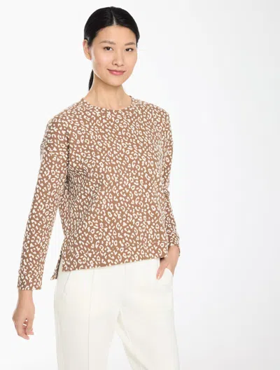 Talbots Dreamy Leopard Jacquard Crewneck Sweater Pullover - Brown/ivory - Xs  In Multi
