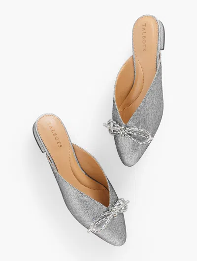 Talbots Edison Bow Mules - Textured Lamã© - Antique Silver - 6 1/2 M