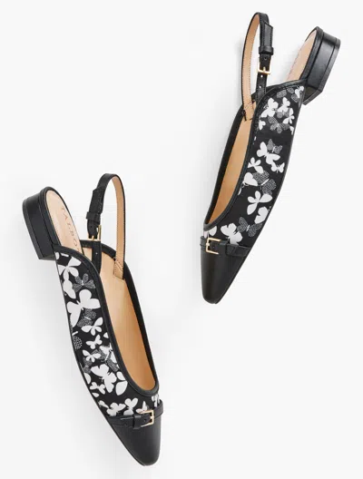 Talbots Edison Slingback Sateen Butterfly Flats - Black/ivory - 5 1/2 M  In Black,ivory