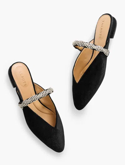 Talbots Edison Velvet Embellished Mules - Black - 6m - 100% Cotton