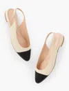 Talbots Edison Woven Straw Slingback Flats - Ivory/black - 10 1/2 M  In Ivory,black