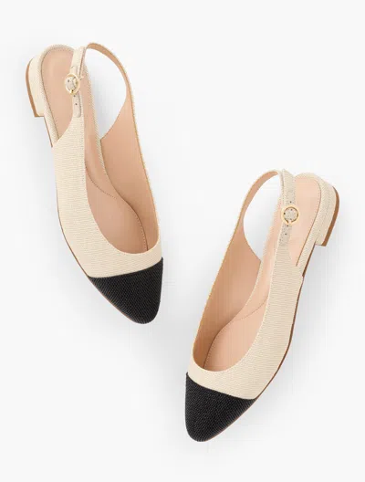 Talbots Edison Woven Straw Slingback Flats - Ivory/black - 10 1/2 M  In Ivory,black