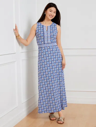 Talbots Petite - Effortless Jersey Maxi Dress - Floral Tiles - Blueberry Hill/white - Large  In Blueberry Hill,white