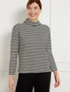 Talbots Plus Petite - Effortless Ultraknit Zip Back Mockneck Top - Black/ivory - 2x  In Black,ivory