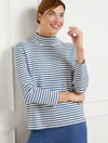 Talbots Plus Petite - Effortless Ultraknit Zip Back Mockneck Top - Navy Blue Dusk/ivory - 3x  In Navy Blue Dusk,ivory