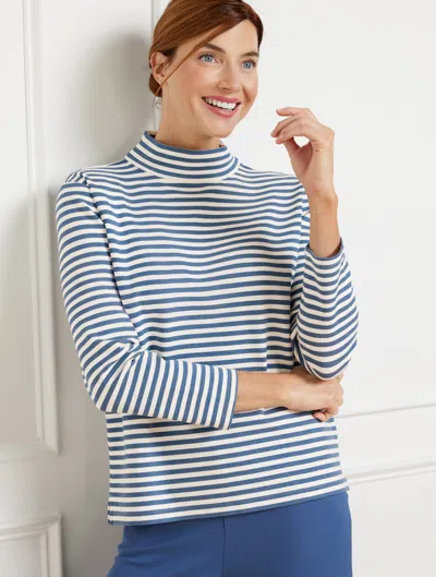 Talbots Plus Petite - Effortless Ultraknit Zip Back Mockneck Top - Navy Blue Dusk/ivory - 3x  In Navy Blue Dusk,ivory