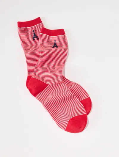 Talbots Eiffel Tower Stripe Trouser Socks - Red - 001