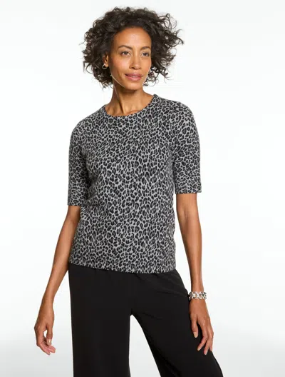 Talbots Elbow Sleeve Crewneck Sweater Pullover - Fabulous Leopard - Mist Grey Heather - Xs