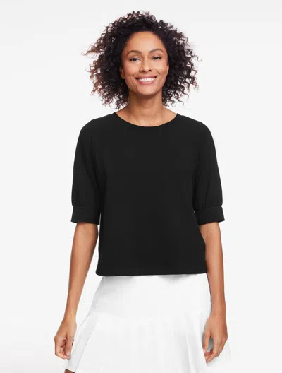Talbots Elbow Sleeve Piquã© Crewneck T-shirt - Black - Xl