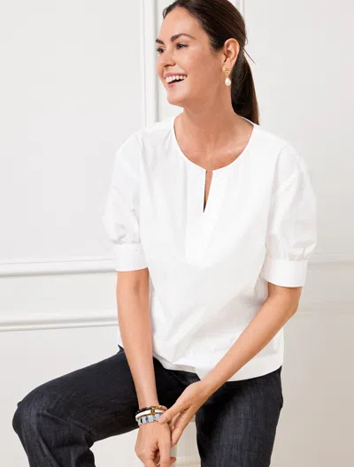Talbots Plus Petite - Elbow Sleeve Poplin Popover Shirt - White - 3x - 100% Cotton  In White