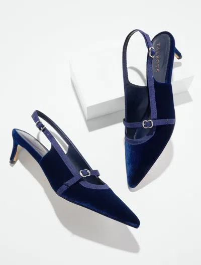 Talbots Elena Velvet Slingback Pumps - Blue - 5m  In Animal Print