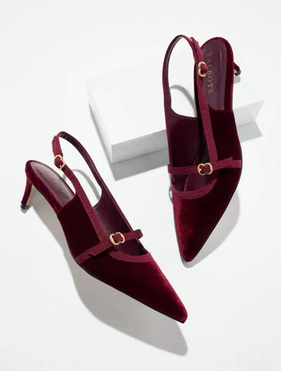 Talbots Elena Velvet Slingback Pumps - Red Wine - 5m  In Animal Print