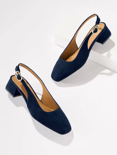 Talbots Eliana Slingback Block Heel Pumps - Suede - Blue - 5m