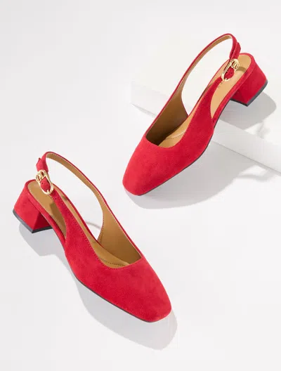 Talbots Eliana Slingback Block Heel Pumps - Suede - Red - 5m