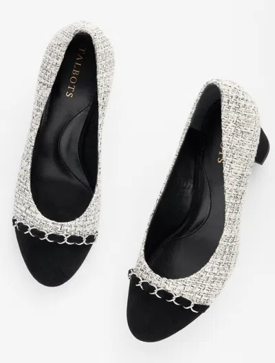 Talbots Ellery Chain Block Heel Pumps - Brooke Tweed - Ivory/grey - 7m  In Ivory,grey